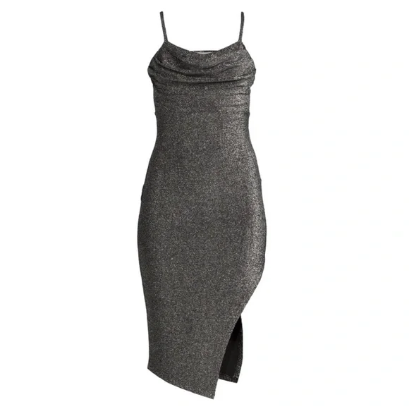 Madden NYC Slate Gray Sparkle Asymmetrical Dress Size Medium (7-9) - Picture 8 of 11